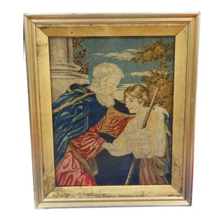 Antique 19th Century Religious Framed Needlepoint Embroidery For Sale