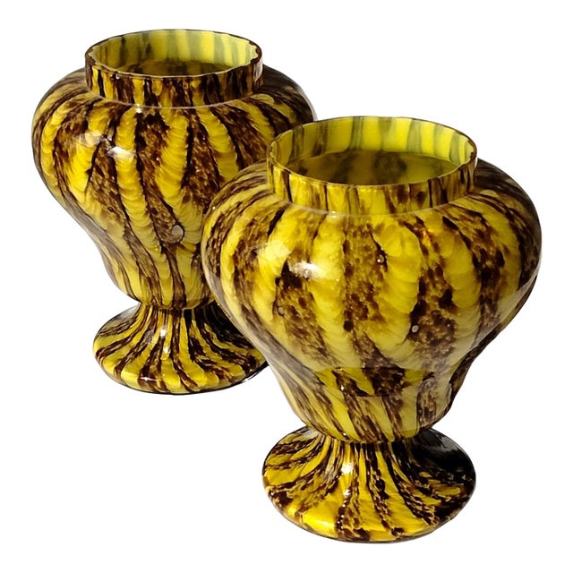 Pair Footed Czech Spatter Glass Posy Vases by Franz Welz Vintage 1930s For Sale
