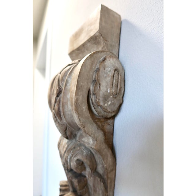 Greige Restoration Hardware Carved Wood Wall Corbel, Spanish Revival Style For Sale - Image 8 of 12