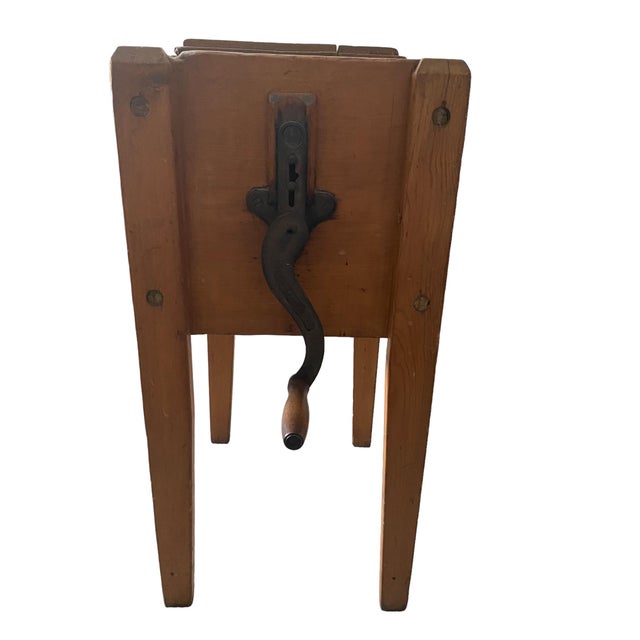 This rare wood Blanchard Butter Churn Stand late 1800s with cast Iron Crank handle "The Blanchard Churn" etched in high...