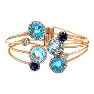 Effy, Blue Topaz, Iolite and Diamond Cuff Bracelet, 14k Rose Gold For Sale
