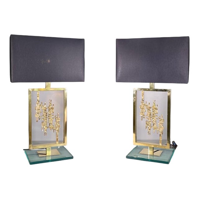 Monumental Lamps in Brass and Carrara Marble, Italy, 1980s, Set of 2 For Sale