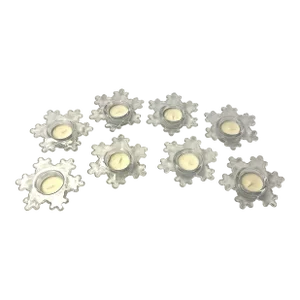Crate and Barrel Glass Snowflake Tealight Candles- Set of 8 in Box