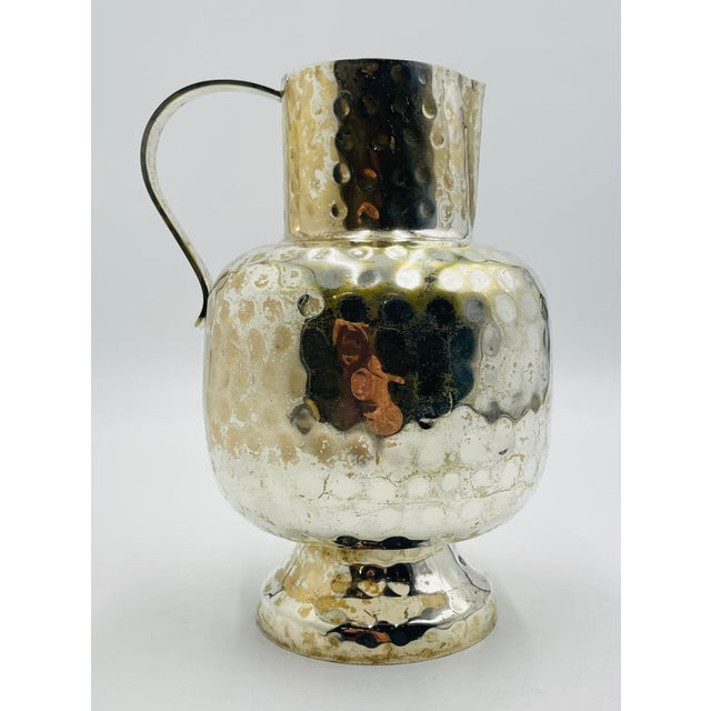 Metal 1950s Mid-Century Modern Mexican Silver Plate Pitcher With Hammered Texture For Sale - Image 7 of 15