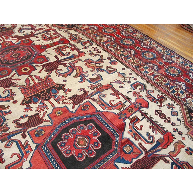 1900s Ivory Medallion Tribal Antique Persian Bakhtiari Rug 12' 6" X 17' 4" Handknotted Wool Carpet For Sale - Image 4 of 7