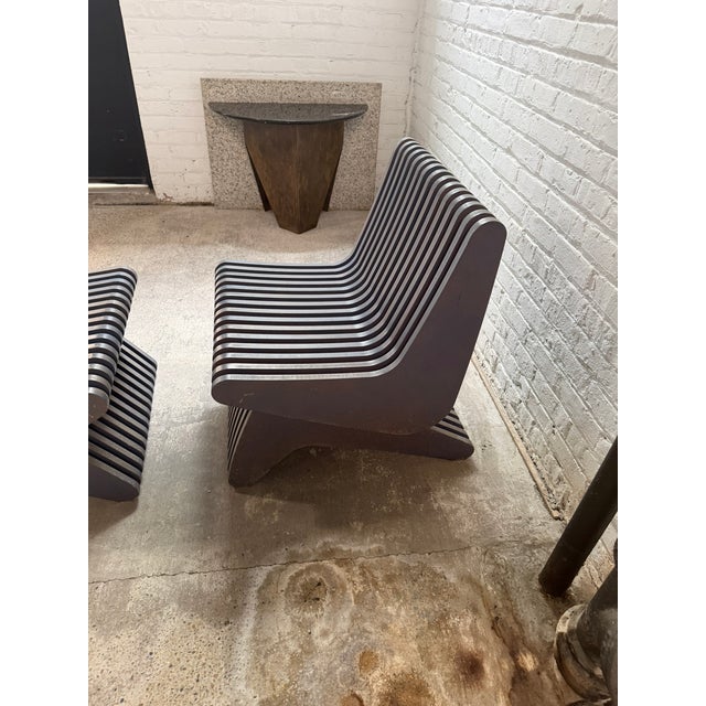 Postmodern Sculptural Slatted Lounge Chair and Matching Ottoman in Charcoal Gray, Circa 1990s For Sale - Image 9 of 9