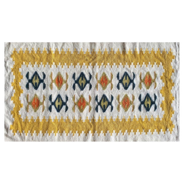 Textile Handmade Yellow and Cream-White Flat-Weave Tapestry, Vlasti, Greece, 1970s For Sale - Image 7 of 13