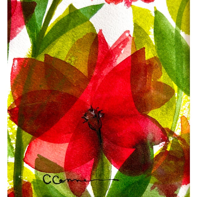 One Giclee print of Watercolor this painting of transparent tissue-like red poppies on textured paper. Approximately 9 x...