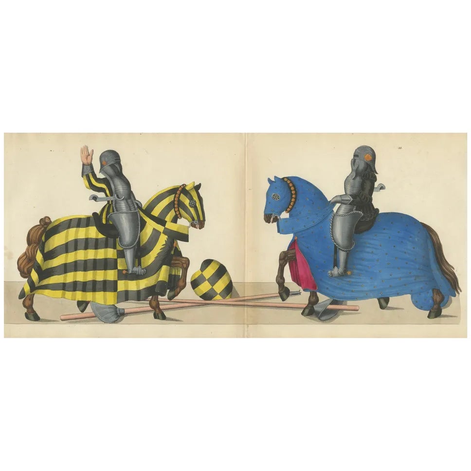 Knights on Striped and Starry Caparisoned Horses, 1842, Paper | Chairish