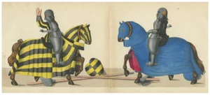Knights on Striped and Starry Caparisoned Horses, 1842, Paper