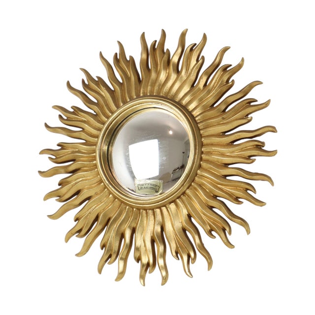 Vintage Gold-Leaf Gilt Sunburst Convex Mirror, 1960s For Sale - Image 12 of 18