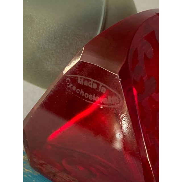 Red 1920s Red Antique Glass Acid Cutback Perfume With Original Atomizer, Made in Czechoslovakia For Sale - Image 8 of 9