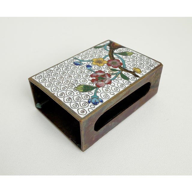 Vintage Cloisonne Smoke Box & Matchbox Cover Set For Sale - Image 4 of 14