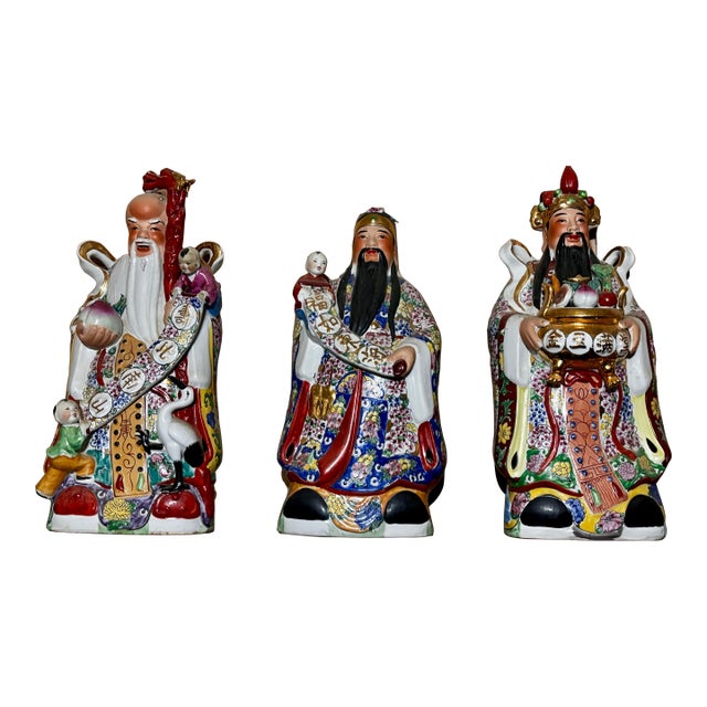 Mid 20th Century Fu Lu Shou Porcelain Immortals- Set of 3 For Sale