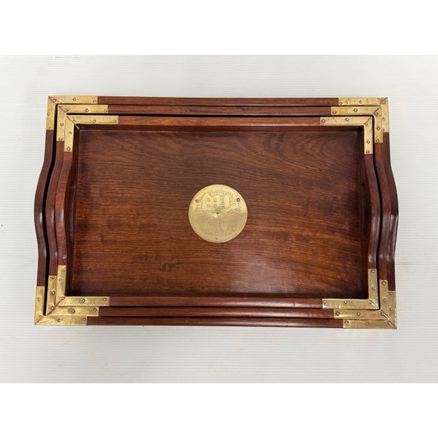 Brass + Rosewood Nesting Trays, Set of Three For Sale - Image 4 of 12