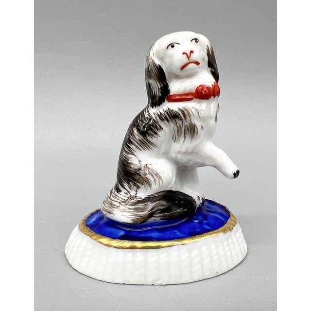 Antique Staffordshire Style Porcelain Spaniel Dog Figurines on Cobalt Blue Cushions - A Pair | Traditional, Victorian, English Country For Sale - Image 11 of 12