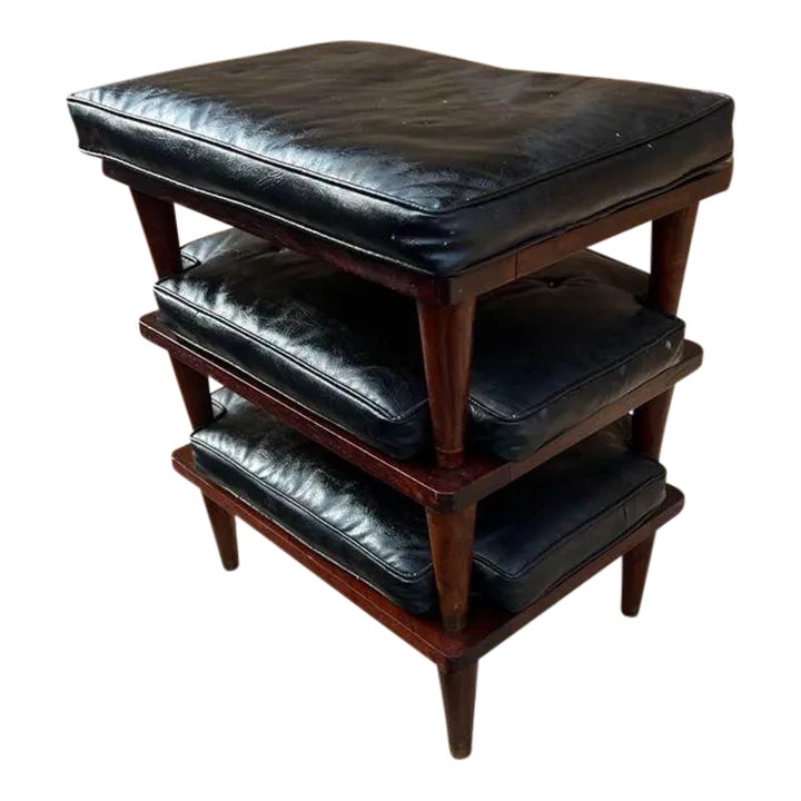 Mid 20th Century Mid Century Walnut Stacking Stools With Vinyl Cushions ...