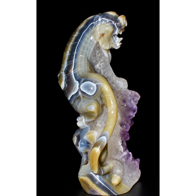 Hand-Carved Gemstone Tiger Agate on Amethyst Rock For Sale - Image 11 of 13