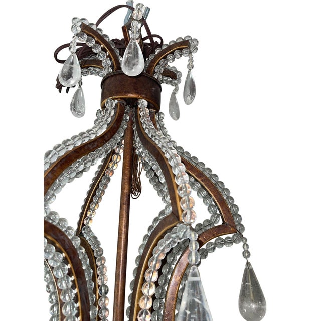Mid 20th Century 20th Century French Wrought Iron Rock Crystal Chandelier For Sale - Image 5 of 8