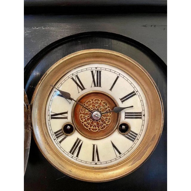 Black Large Victorian 19th Century Faux Marble Mantel Clock For Sale - Image 8 of 14