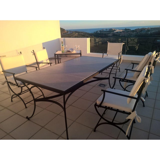 French Provincial Patio or Garden Dining Room Table in Wrought Iron With Glass Top For Sale - Image 3 of 7