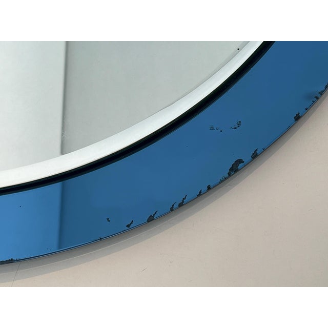 Blue Oval Mirror With Blue Outline by Fontana Arte Italy Circa 1970 For Sale - Image 8 of 12