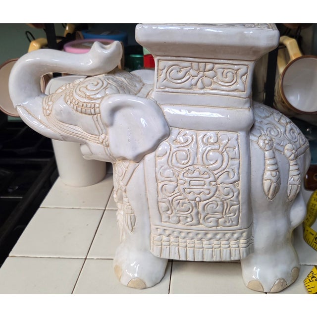 Large ceramic elephant chinosierie. Holywood regency style. Plant stand or garden stool. Hand carved. Vintage 1970s and...