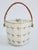 Vintage Mid-Century Japan painted ceramic cookie featuring an embossed basket weave lattice pattern with green leaf motifs...