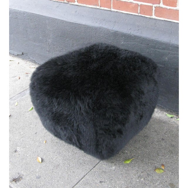 Black Sheepskin Pouf With Brass Base Chairish