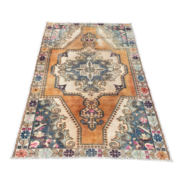 1960s Vintage Oushak Handwoven Tribal Floral Rug - 4′5″ × 7′ For Sale