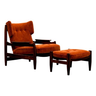 Alexandre Rapoport Brazilian Rosewood Armchair With Ottoman in Burnt Caramel Mohair, Brazil, 1960s For Sale