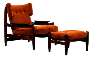 Alexandre Rapoport Brazilian Rosewood Armchair With Ottoman in Burnt Caramel Mohair, Brazil, 1960s