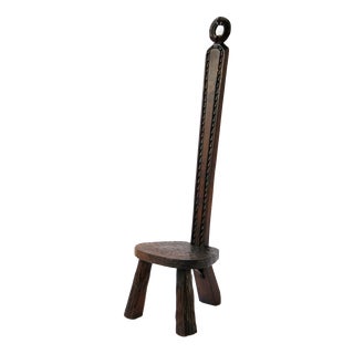 French Brutalist Side Chair in Carved Oak, 1960s For Sale