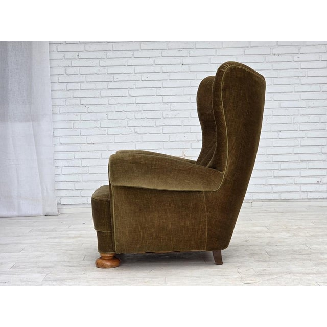 Danish Highback Relax Armchair in Green Furniture Velour, 1960s For Sale - Image 6 of 18