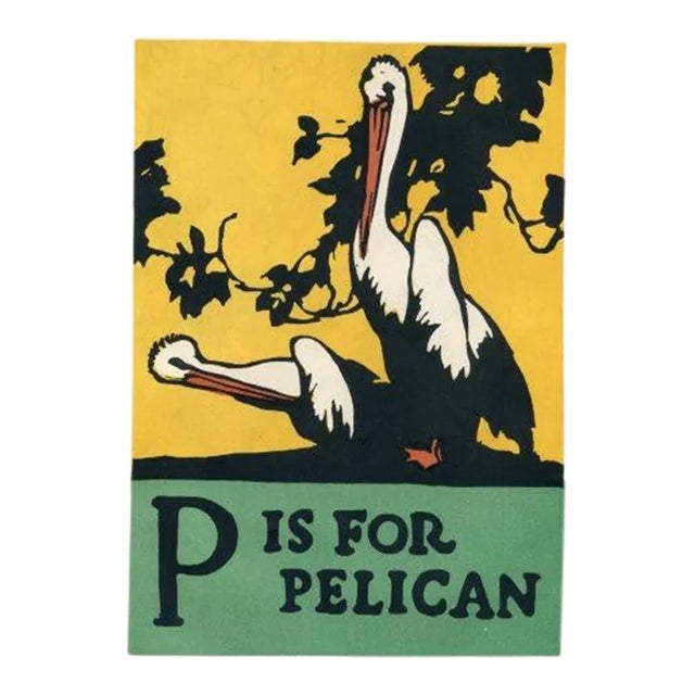 1920s, P Is for Pelican Print, Original Vintage Children’s Print, Lithograph, ABCs For Sale