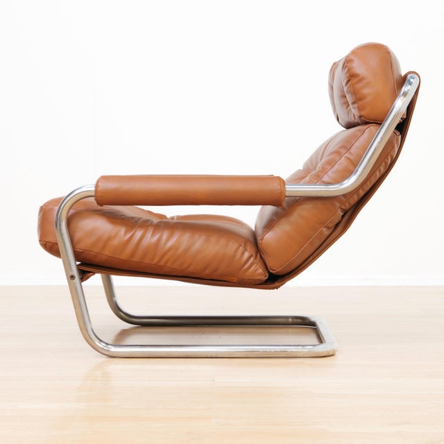 1970s Post Modern Chrome & Leather Attributed to Jan Des Bouvrie for Gelderland For Sale - Image 9 of 15