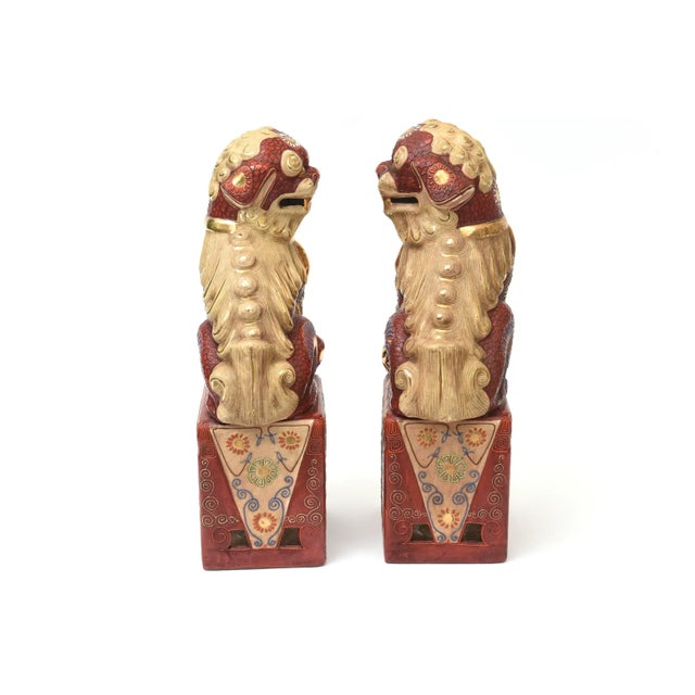 1950's Rare Kutani Japanese Ceramic Hand Painted 22 Carat Gold Painted Foo Dog Lions Pair Of For Sale In Miami - Image 6 of 12