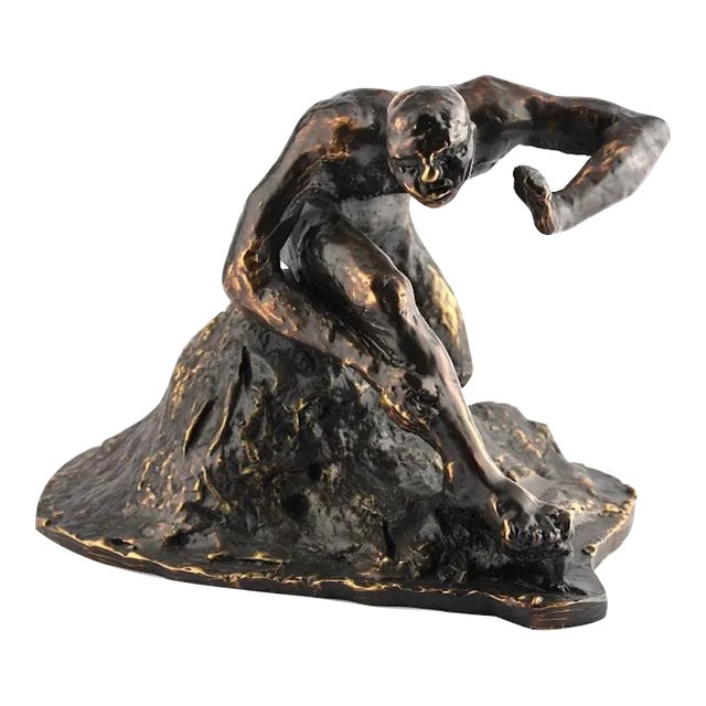 Man on the Rock - Original Bronze Sculpture by G. Migneco - Late 1900 Late 1900 For Sale