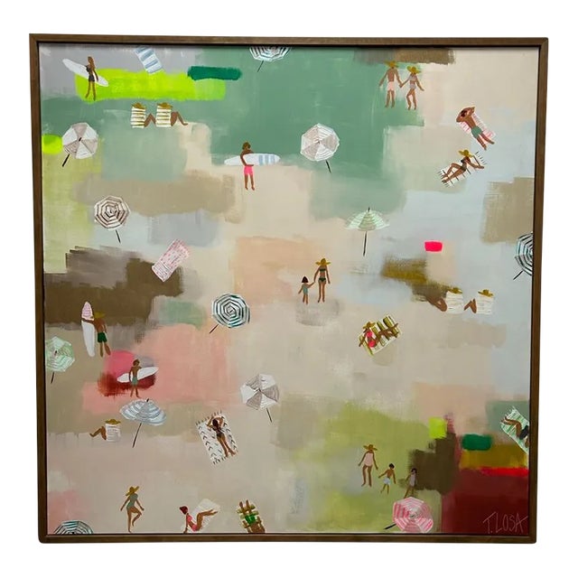 Theresa Losa ‘Tan Lines’ Beach People Framed Signed Painting 49.5x49.5 For Sale