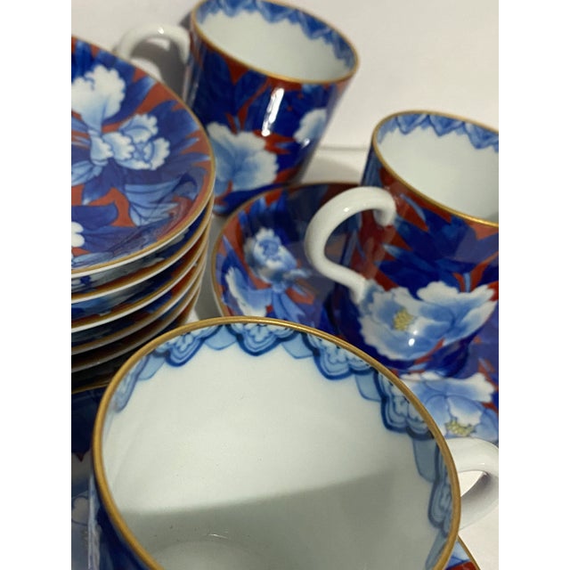 Japanese Early 20th Century Arita Fukagawa Hand Painted Cups & Saucers- 16 Pieces For Sale - Image 3 of 5