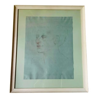 1960s Portrait Drawing of a Woman, Gallery Framed For Sale