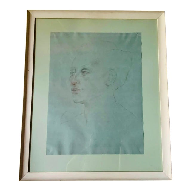 1960s Portrait Drawing of a Woman Gallery Framed For Sale
