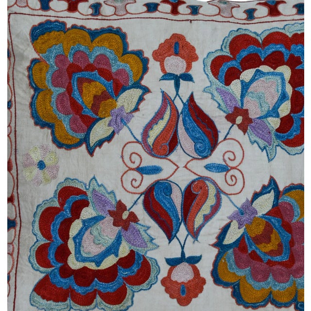 Pillow made from a vintage handwoven silk textile with an ornate floral pattern. Solid back. Zipper closure. New custom...