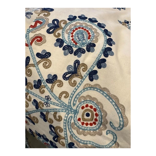 Schumacher Estrella Indigo Spice Embroidery Fabric 2 Yards For Sale