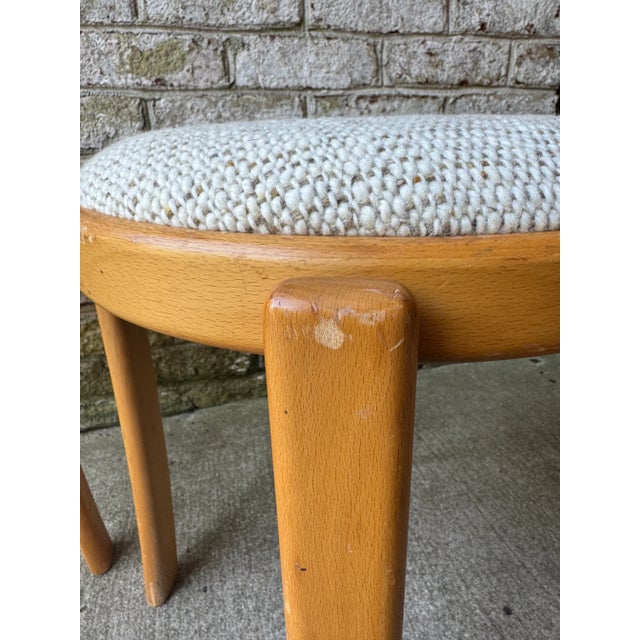 Pair of Mid 20th Century Danish Blonde Wood Stools With Upholstered Tops For Sale - Image 11 of 14