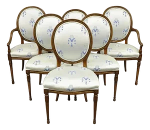 Italian Regency French Louis XVI Style Cherry Wood Oval Dining Chairs - Set of 6