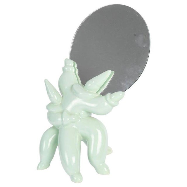 Blue Celadon Earthenware Table Mirror by Jean Boggio For Sale - Image 8 of 8