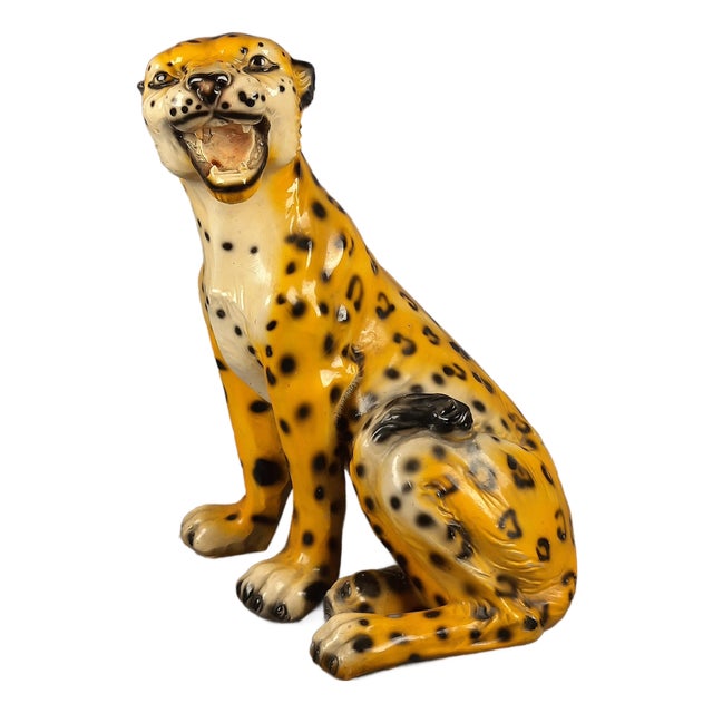 Large Vintage Ceramic & Plaster Cheetah Sculpture, 1960s For Sale
