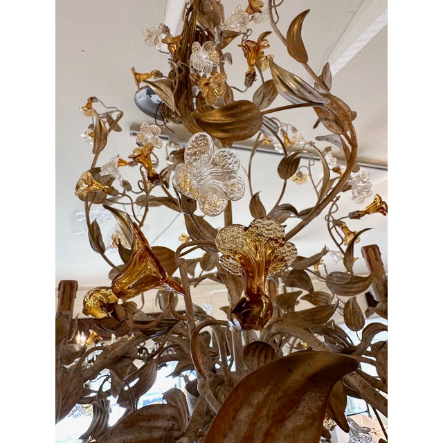 Italian Italian Painted Metal & Murano Glass 8 Arm Chandelier For Sale - Image 3 of 6