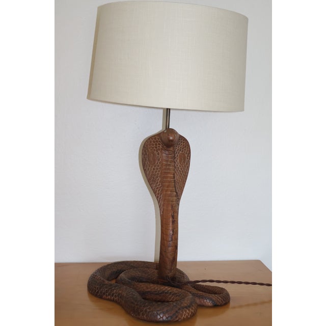 Wood Vintage 1970s Carved Wood Indian Cobra Lamp For Sale - Image 7 of 18